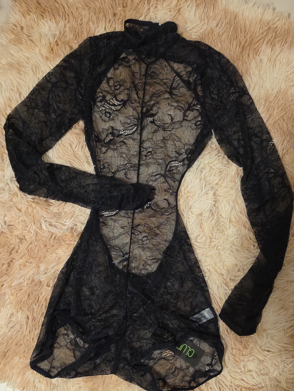 Club Exx Black Lace Mock Neck Long Sleeve Cut-Out Sheer Romper NWT